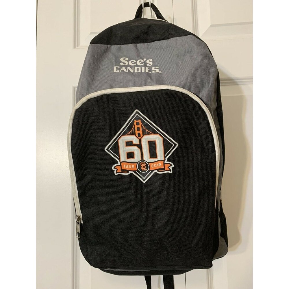 San Francisco Giants 60th Anniversary Backpack‎ See's Candies Black Grey Orange